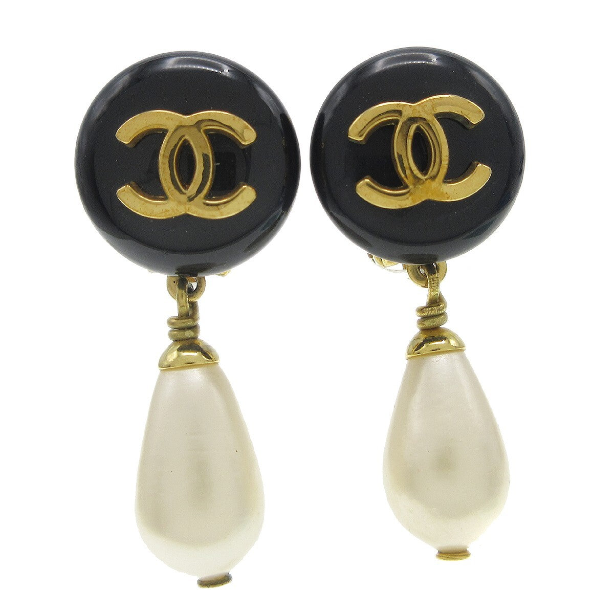 Chanel CC Dangle Earrings Metal with Faux Pearl, GOLD, GOLD_PLATED, Earrings
