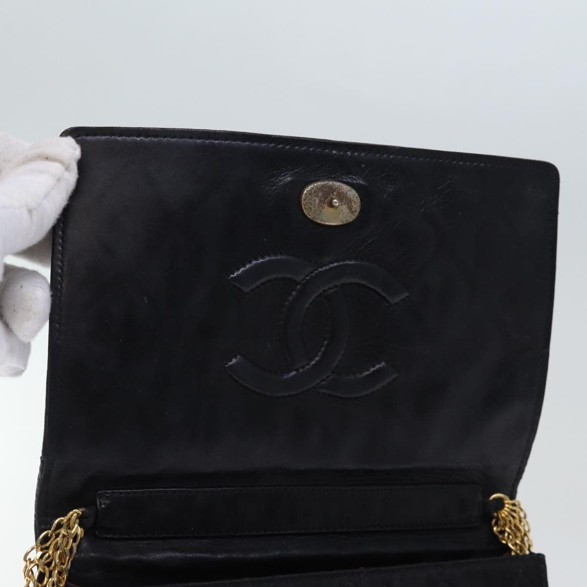 Chanel Vintage Full Flap Shoulder Bag Quilted Satin, BLACK, SATIN, Shoulder bag