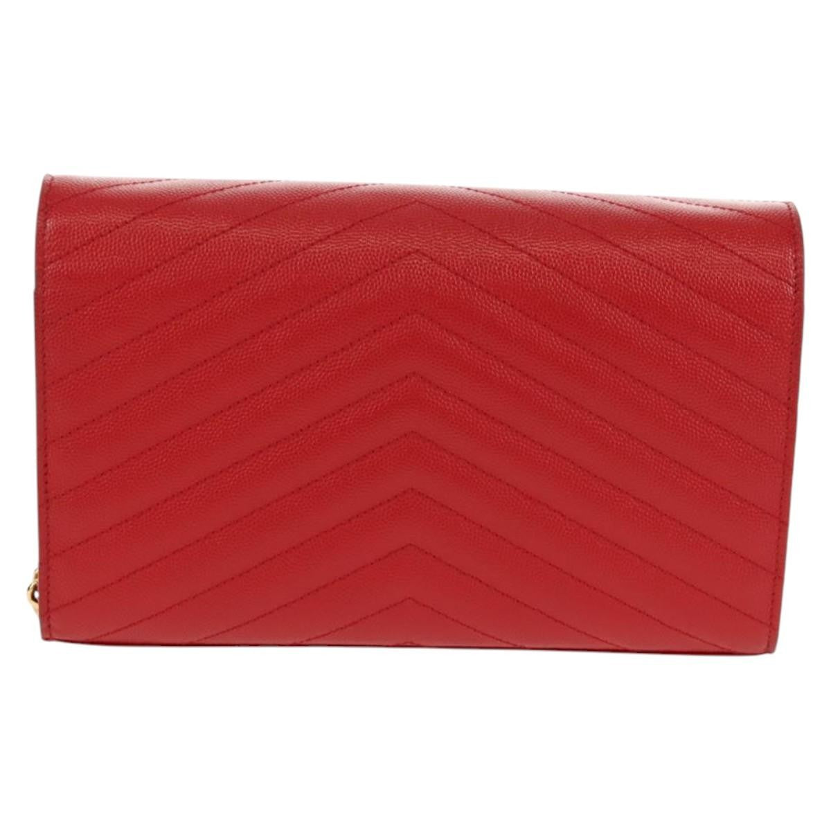 Saint Laurent Cassandra Wallet on Strap leather, RED, LEATHER, Shoulder bag