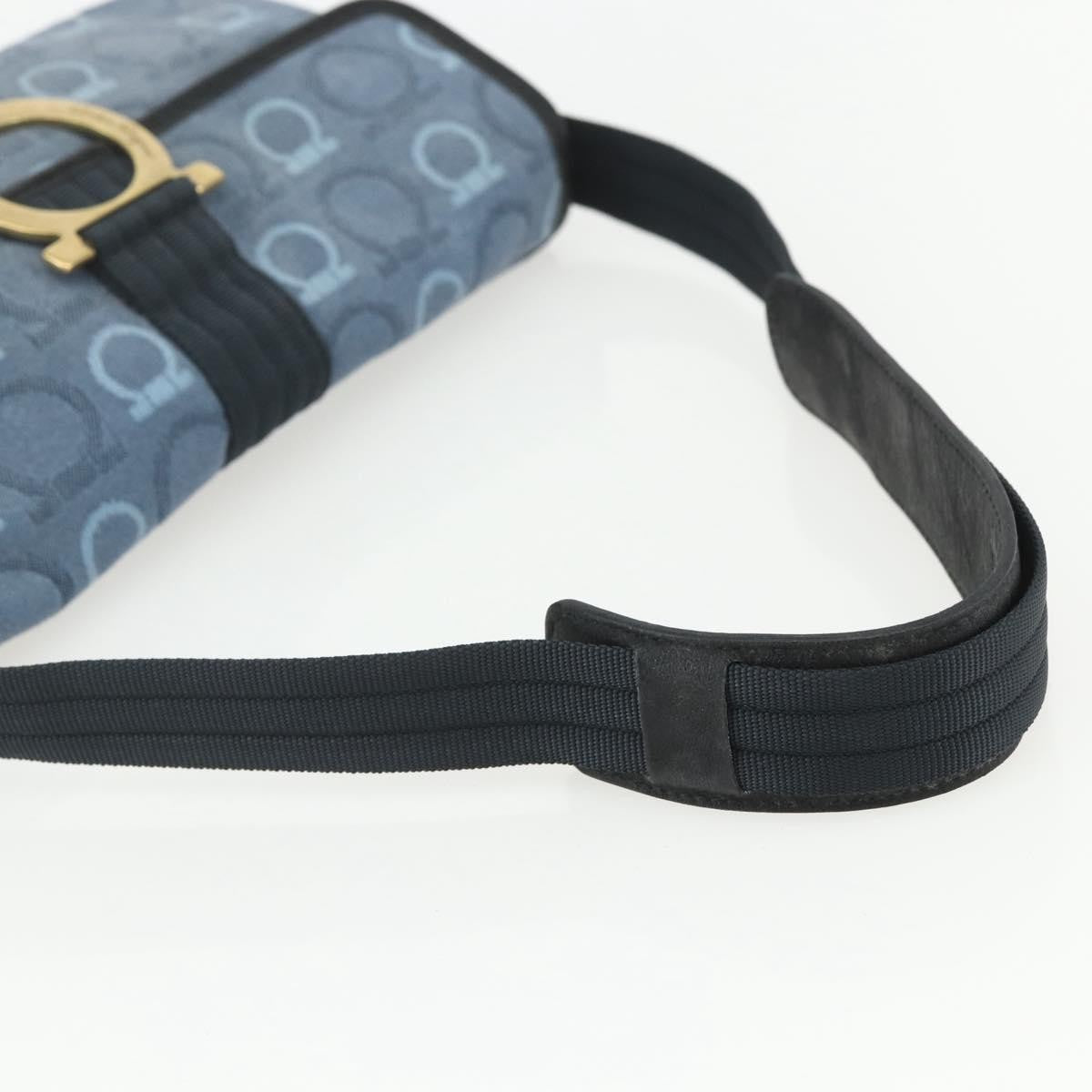 Salvatore Ferragamo Gancini Shoulder Bag Canvas, BLUE, CANVAS, Shoulder bag