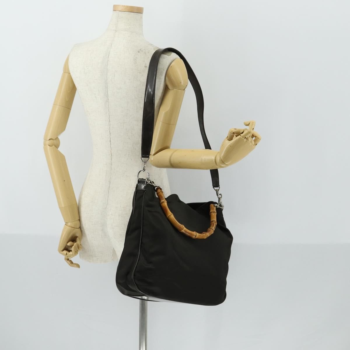 Gucci Vintage Bamboo Handle Bag Nylon, BROWN, NYLON, Handbag