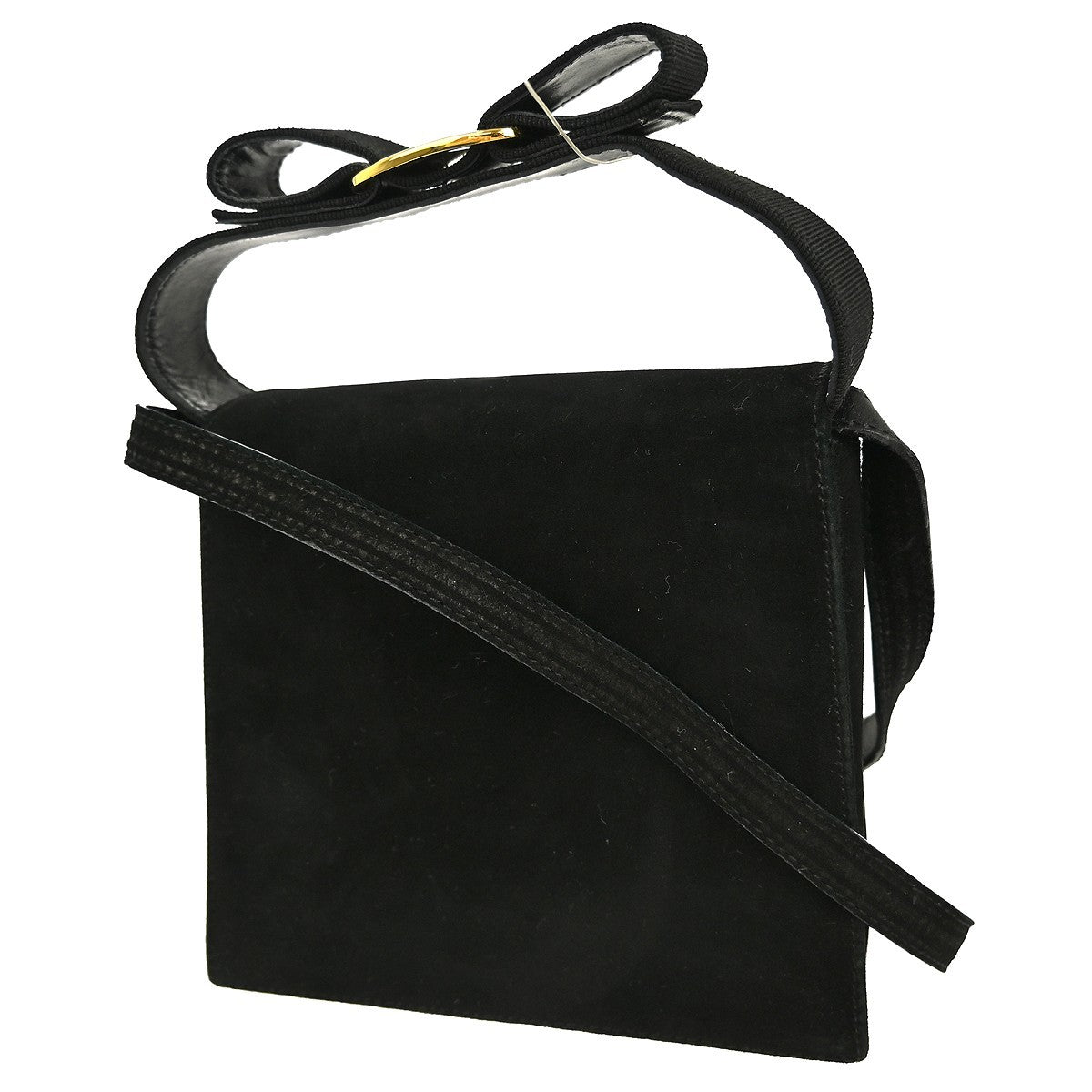 Salvatore Ferragamo Vintage Vara Bow Handle Shoulder Bag Suede, BLACK, SUEDE, Handbag