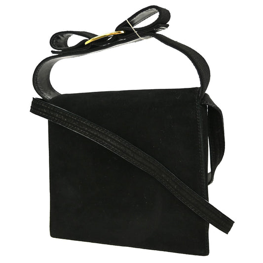 Salvatore Ferragamo Vintage Vara Bow Handle Shoulder Bag Suede, BLACK, SUEDE, Handbag