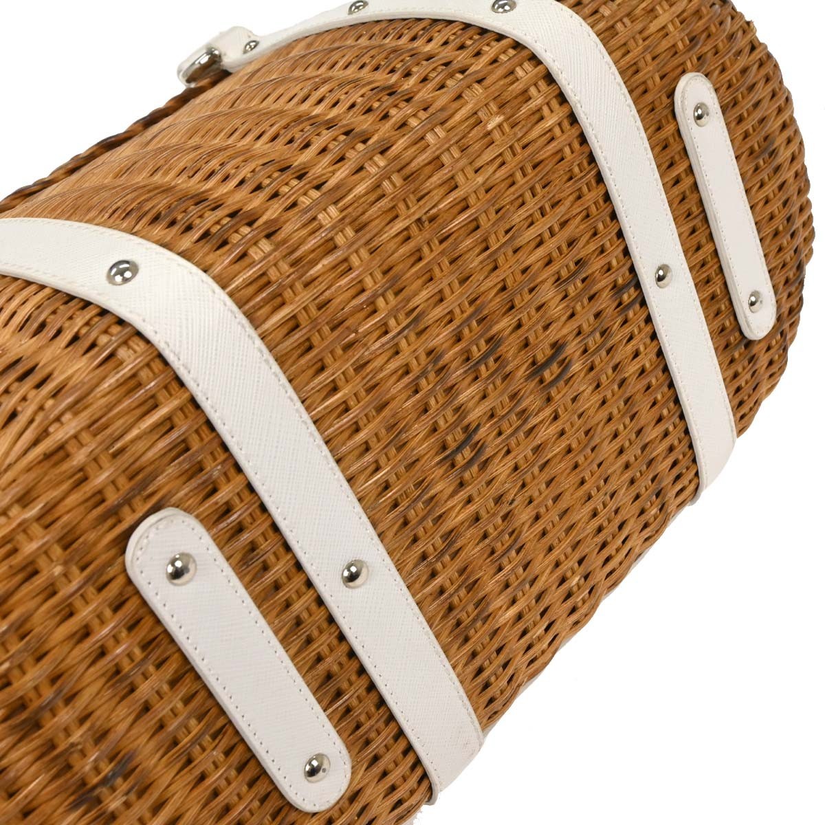 Salvatore Ferragamo Basket Gancini Handbag Leather and Wicker, WHITE, LEATHER, Handbag