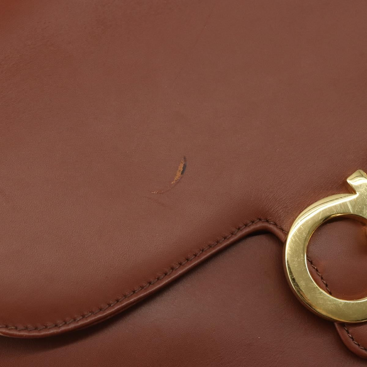 Salvatore Ferragamo Gancini Shoulder Bag Leather, BROWN, LEATHER, Shoulder bag