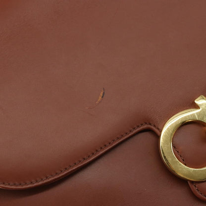 Salvatore Ferragamo Gancini Shoulder Bag Leather, BROWN, LEATHER, Shoulder bag