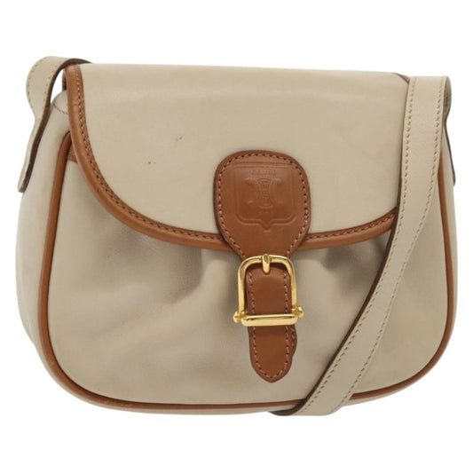 Celine Vintage Triomphe Shoulder Bag Leather, BEIGE, LEATHER, Shoulder bag