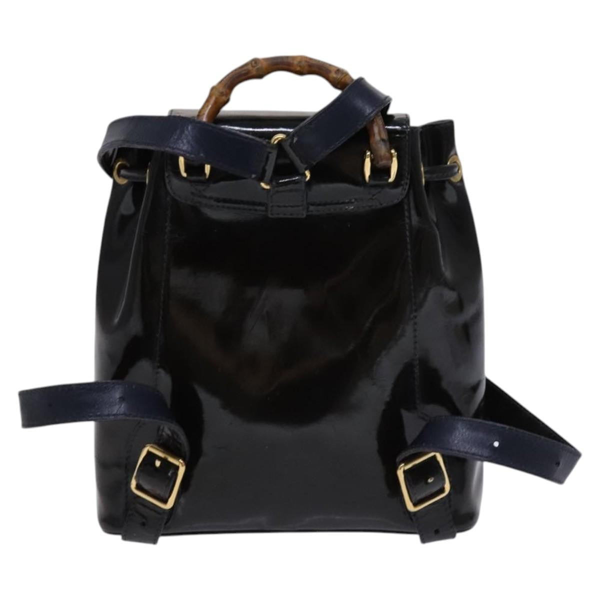 Gucci Vintage Bamboo Backpack Patent, Black, Patent Leather, Backpack