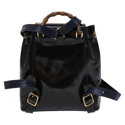 Gucci Vintage Bamboo Backpack Patent, Black, Patent Leather, Backpack