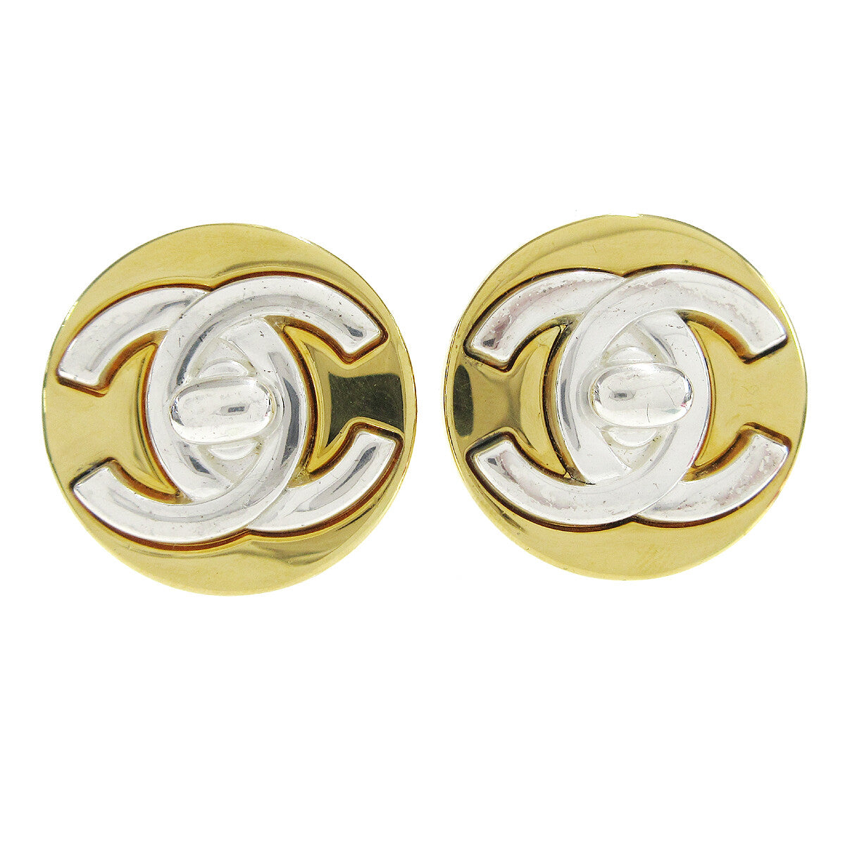 Chanel Round CC Turnlock Clip-On Earrings Metal, GOLD, GOLD_PLATED, Earrings