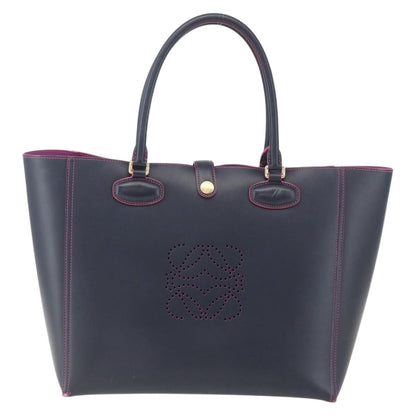 Loewe Leo Shopper Tote Perforated Leather, NAVY, LEATHER, Tote bag