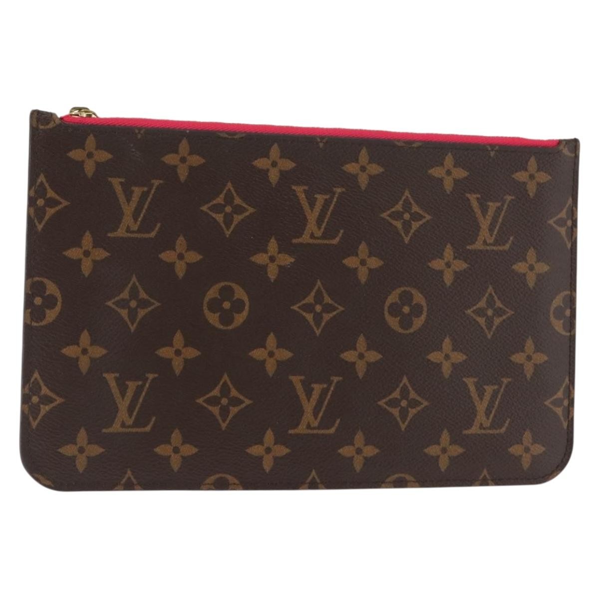 Louis Vuitton Neverfull Pochette Monogram Canvas, BROWN, CANVAS, Clutche & pouche