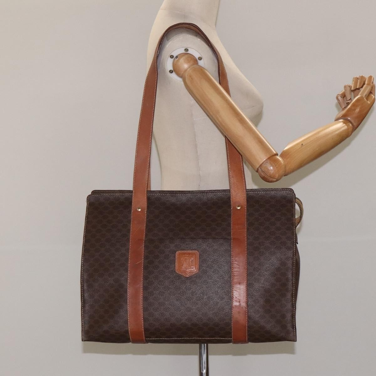 Celine Vintage Macadam Handbag Leather, BROWN, LEATHER, Handbag