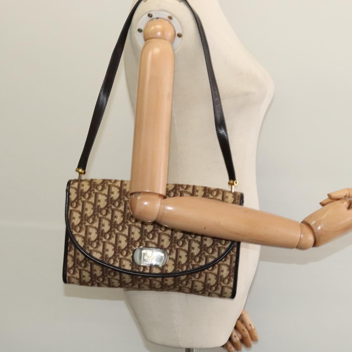 Christian Dior Vintage Flap Crossbody Bag Canvas, BROWN, CANVAS, Shoulder bag