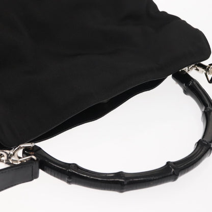 Gucci Vintage Bamboo Handle Bag Nylon, Black, Nylon, Handbag