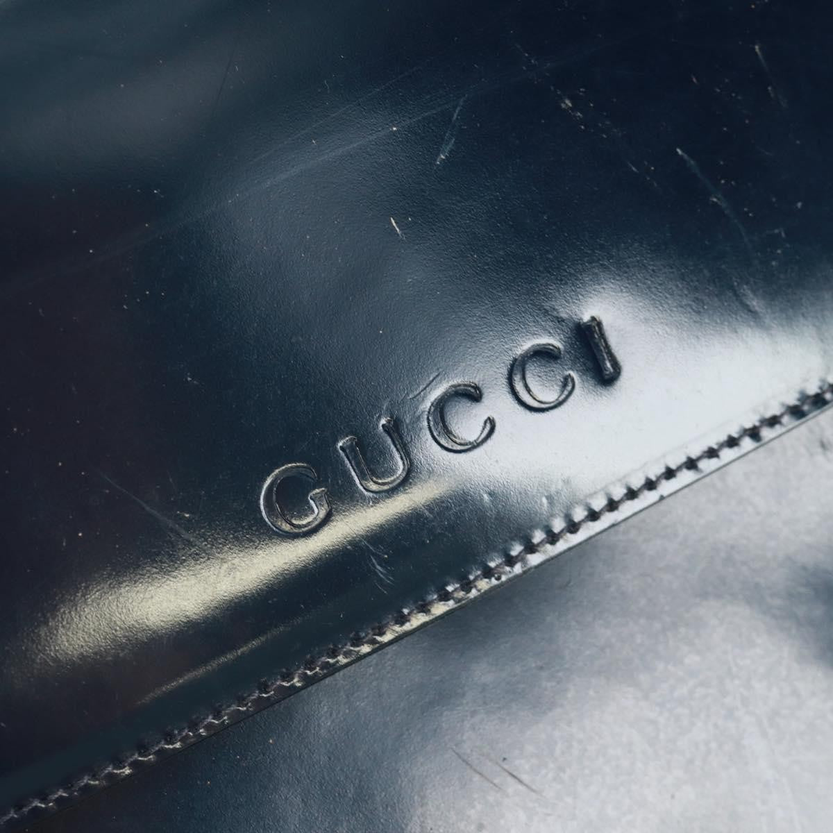 Gucci Vintage Bamboo Shoulder Bag Leather, NAVY, LEATHER, Shoulder bag