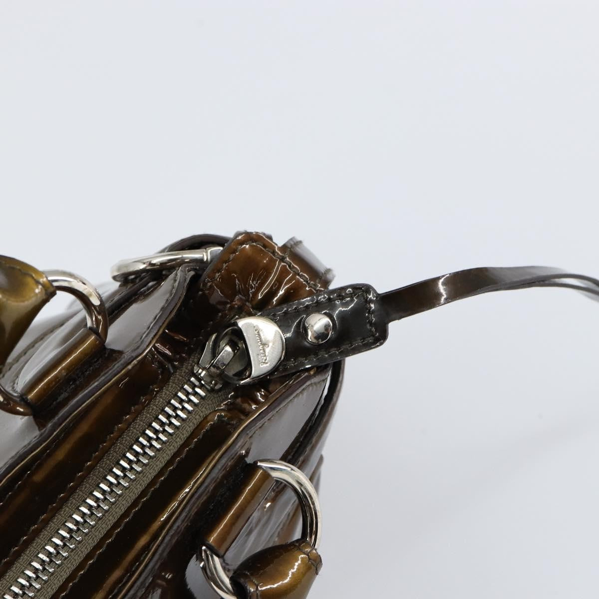 Salvatore Ferragamo Gancini handbag Patent leather, BROWN, PATENT_LEATHER, Handbag