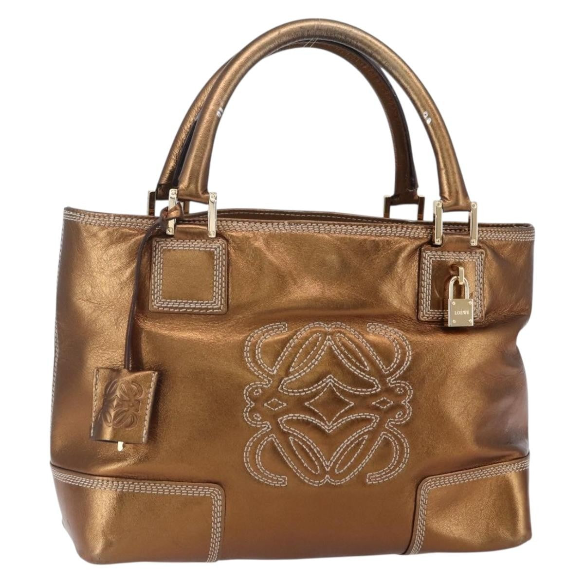 Loewe Vintage Anagram Tote Leather, METALLIC, LEATHER, Tote bag