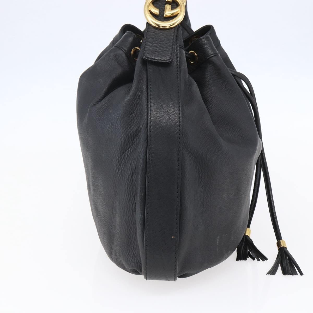 Gucci Interlocking Icon Drawstring Hobo Leather, BLACK, LEATHER, Shoulder bag