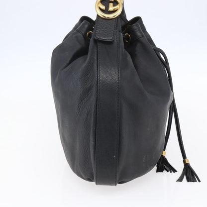 Gucci Interlocking Icon Drawstring Hobo Leather, BLACK, LEATHER, Shoulder bag