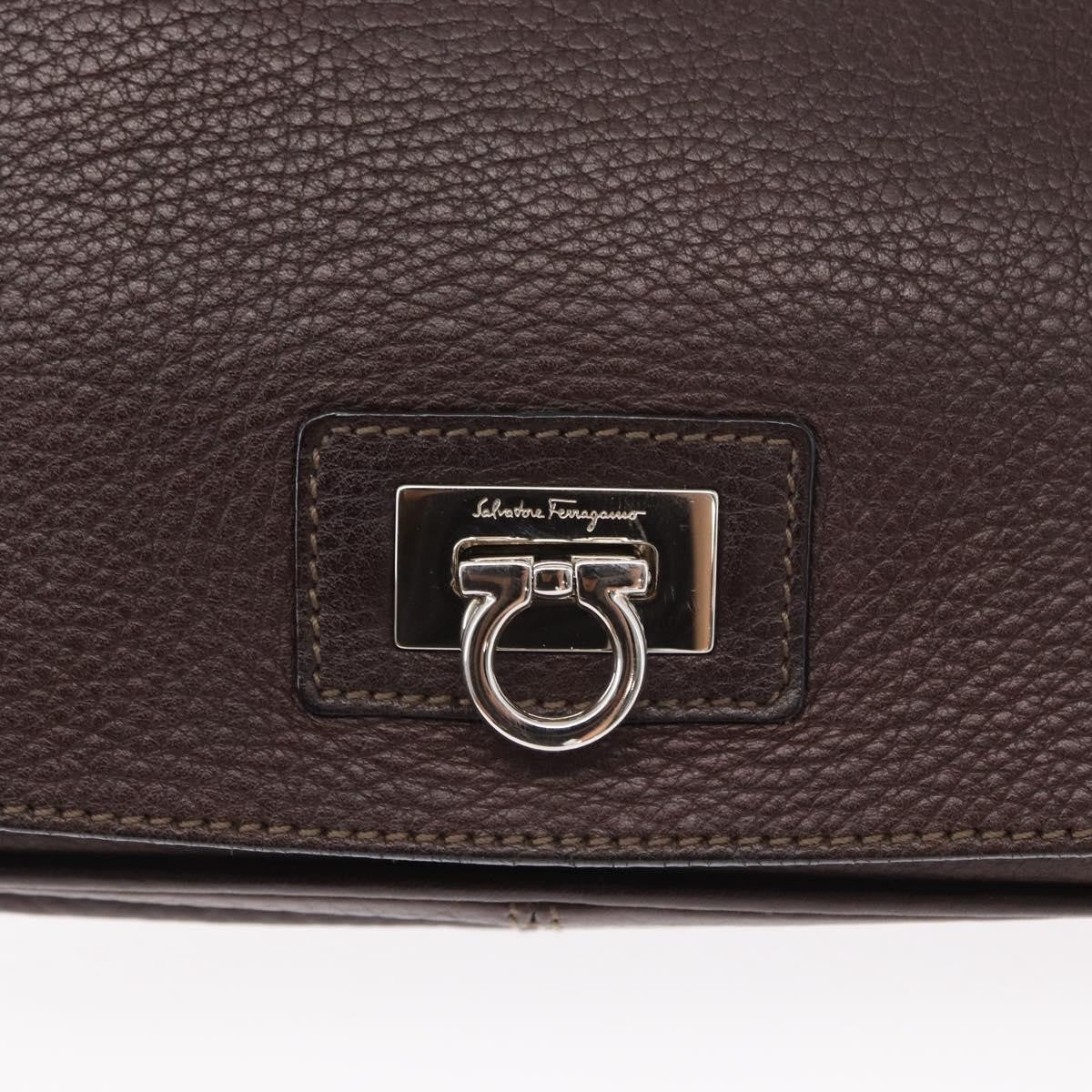Salvatore Ferragamo Gancini Shoulder Bag Leather, BROWN, LEATHER, Shoulder bag