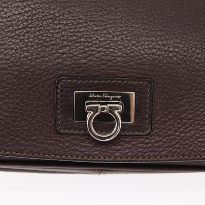 Salvatore Ferragamo Gancini Shoulder Bag Leather, BROWN, LEATHER, Shoulder bag