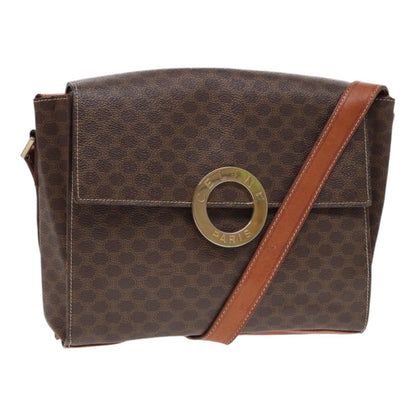 Celine Vintage Macadam Circle Logo Shoulder Bag Canvas and Leather, BROWN, CANVAS, Shoulder bag