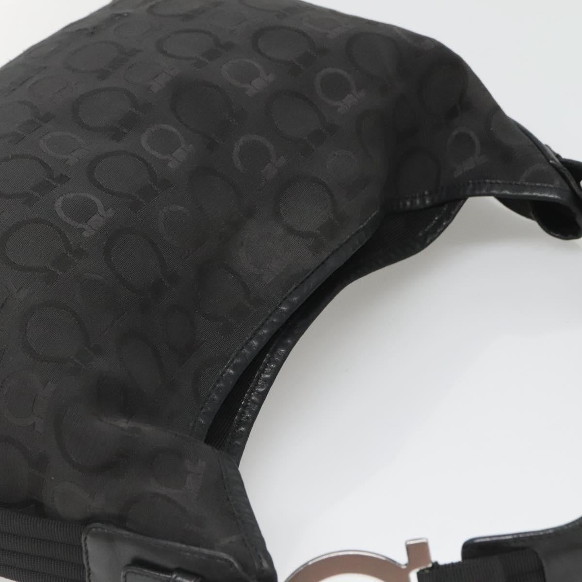 Salvatore Ferragamo Gancini Shoulder Bag Canvas, BLACK, CANVAS, Shoulder bag