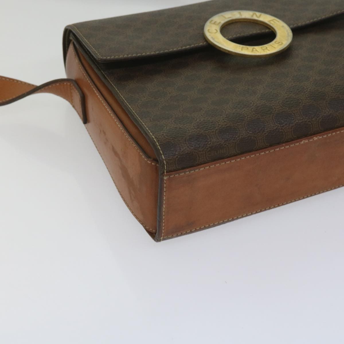 Celine Vintage Macadam Shoulder Bag Canvas and Leather, BROWN, CANVAS, Shoulder bag