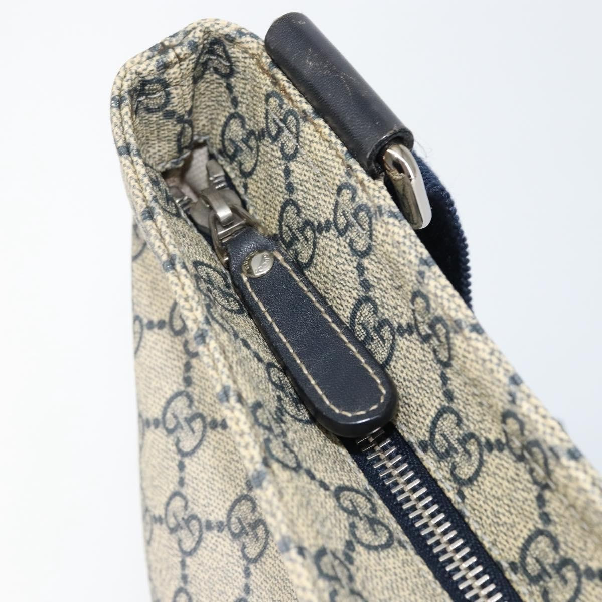 Gucci Zip Top Messenger Bag GG Coated Canvas, NAVY, PVC, Shoulder bag
