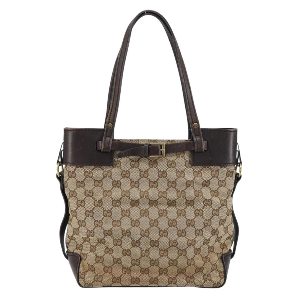 Gucci Belted Bucket Tote GG Canvas with Leather, BEIGE, CANVAS, Tote bag