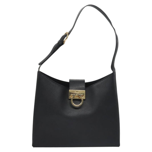 Salvatore Ferragamo Gancini Shoulder Bag Leather, BLACK, LEATHER, Shoulder bag