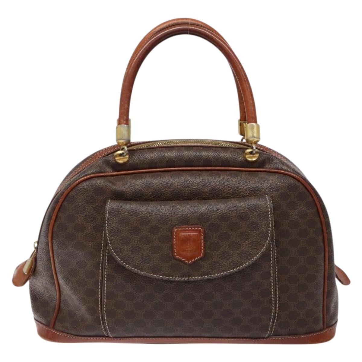 Celine Macadam Handbag Macadam with leather, BROWN, CANVAS, Handbag