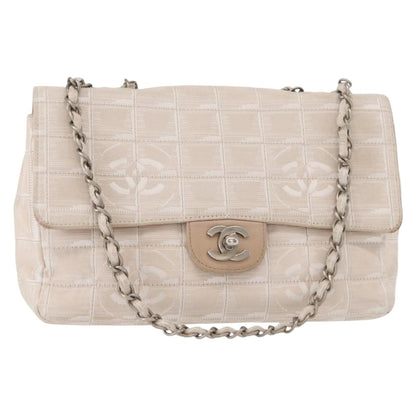Chanel Travel Line Flap Bag Canvas, BEIGE, CANVAS, Shoulder bag