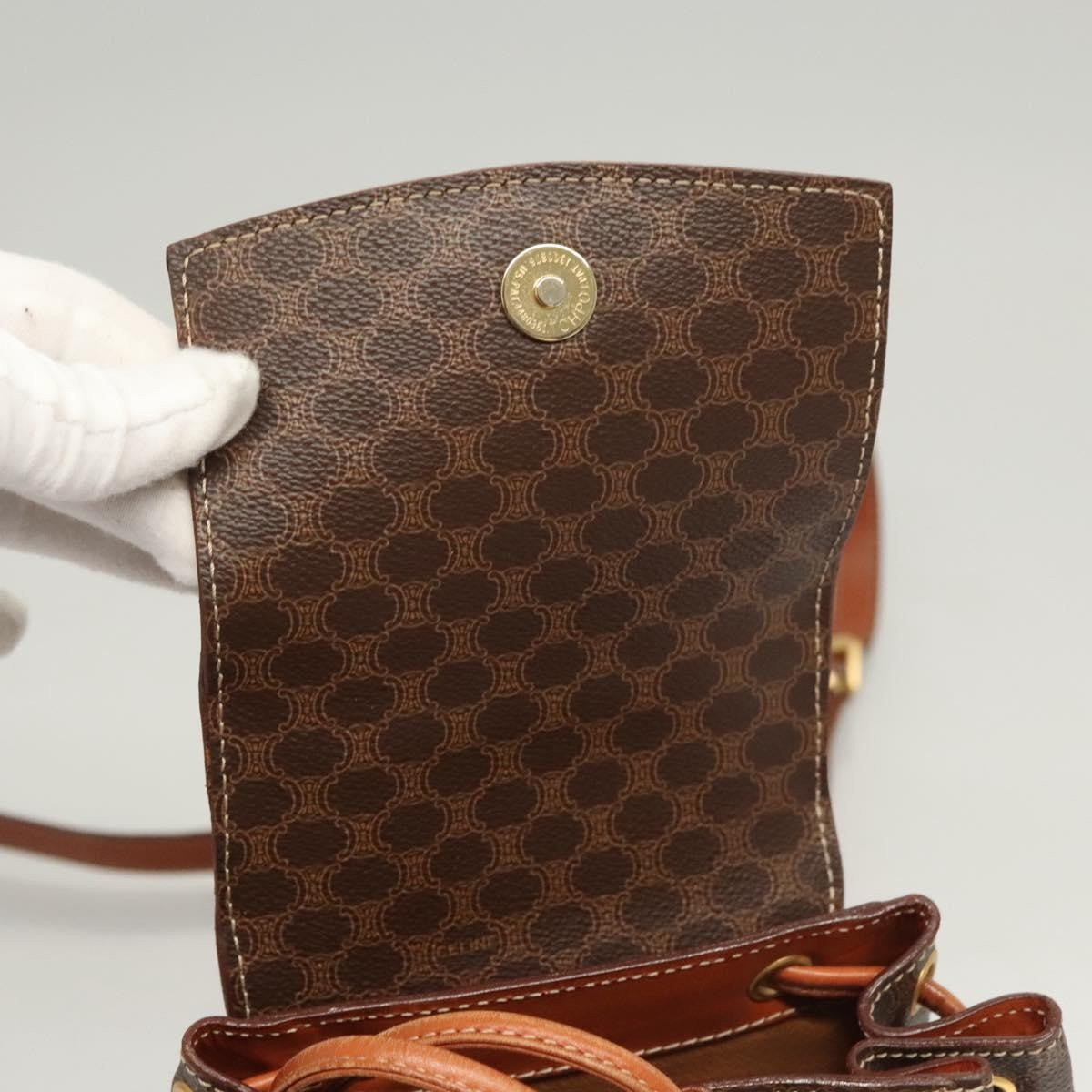 Celine Vintage Drawstring Flap Backpack Macadam Coated Canvas, BROWN, CANVAS, Backpack