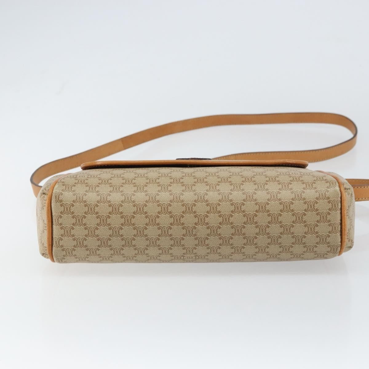 Celine Vintage Macadam Shoulder Bag Canvas and Leather, BEIGE, CANVAS, Shoulder bag