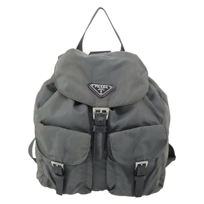 Prada Double Front Pocket Backpack Tessuto, Gray, Nylon, Backpack