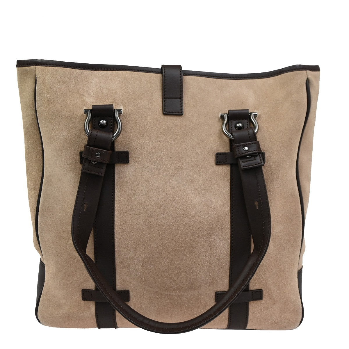 Salvatore Ferragamo Gancini Tote Suede, BROWN, SUEDE, Tote bag