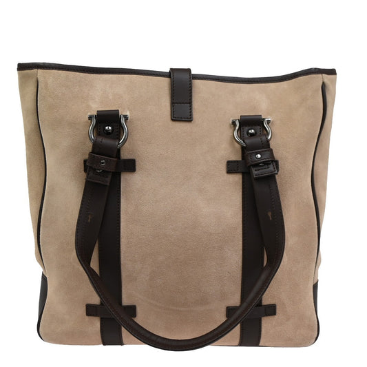 Salvatore Ferragamo Gancini Tote Suede, BROWN, SUEDE, Tote bag