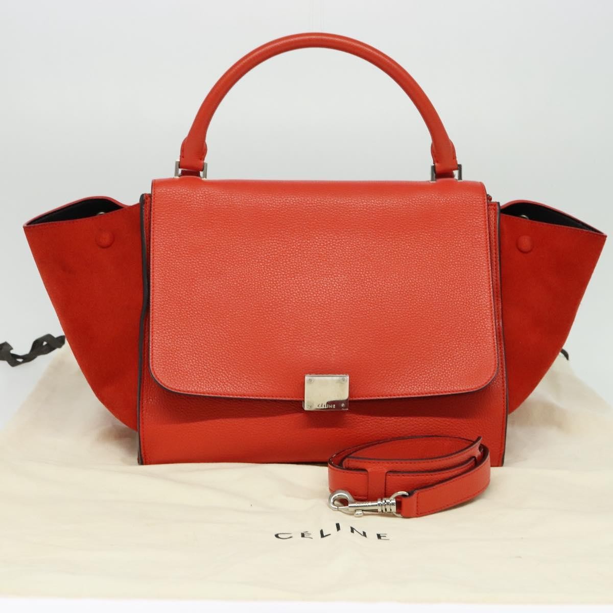 Celine Trapeze Bag Leather with Suede, RED, LEATHER, Handbag