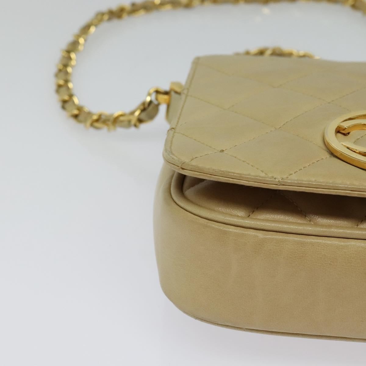 Chanel Logo Chain Shoulder Bag Leather, BEIGE, LEATHER, Shoulder bag
