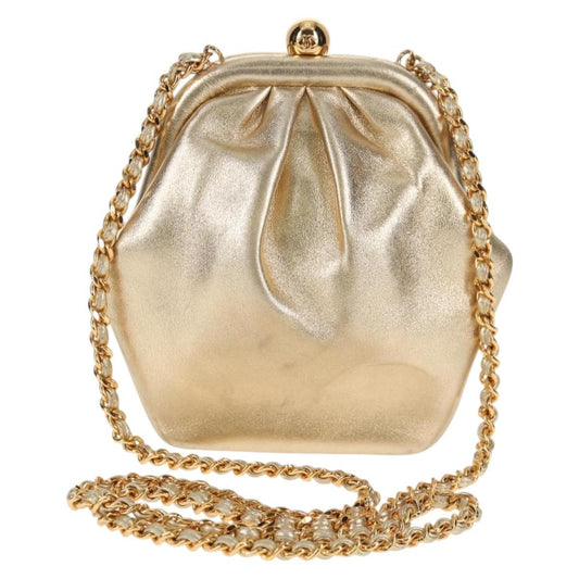 Chanel Vintage Timeless Kisslock Coin Purse Leather, GOLD, LEATHER, Shoulder bag