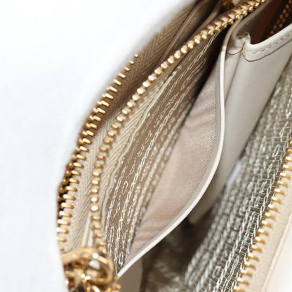 Prada Triangle Double Zip Pouch Bag with Chain Patent leather, BEIGE, PATENT_LEATHER, Clutche & pouche