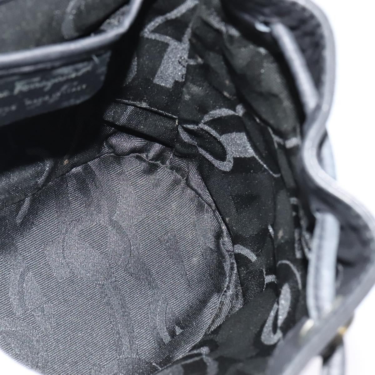 Salvatore Ferragamo Gancini Flap Drawstring Backpack Leather, BLACK, LEATHER, Backpack