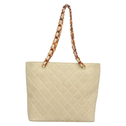 Chanel Vintage CC Front Pocket Tote Quilted Leather, BEIGE, LEATHER, Tote bag