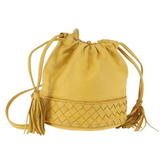Bottega Veneta Drawstring Bucket Bag Leather and Intrecciato Nappa, YELLOW, LEATHER, Shoulder bag