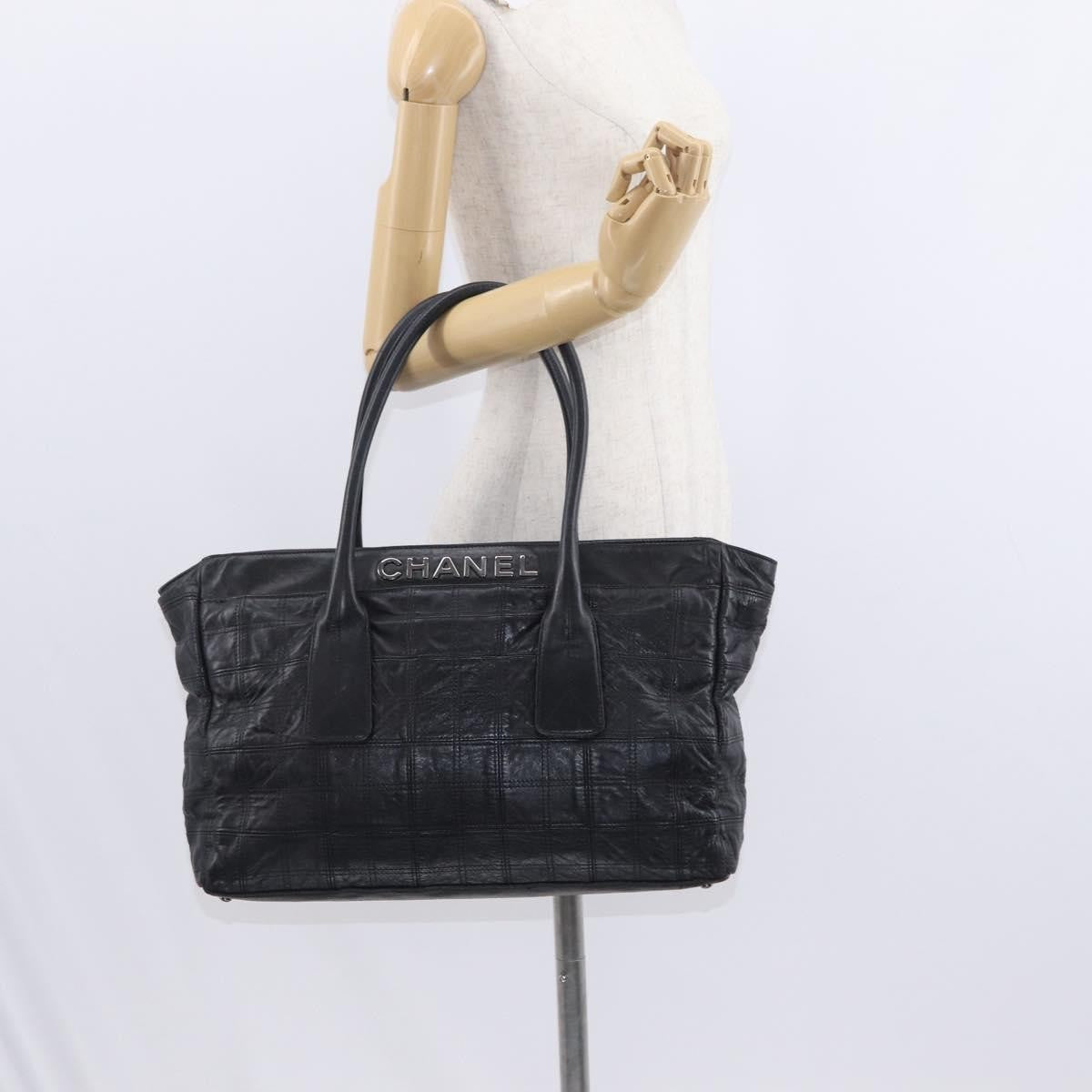 Chanel Lax Shopping Tote Square Quilted Leather, BLACK, LEATHER, Tote bag