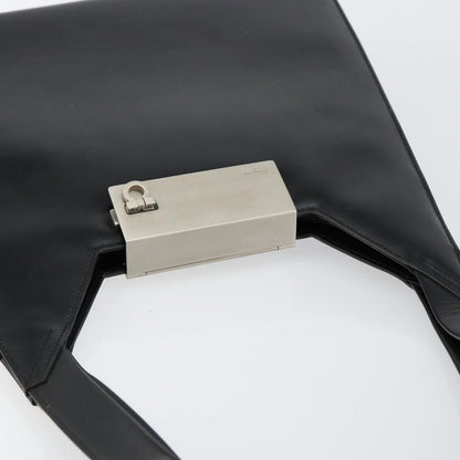Salvatore Ferragamo Gancini Shoulder Bag Leather, BLACK, LEATHER, Shoulder bag
