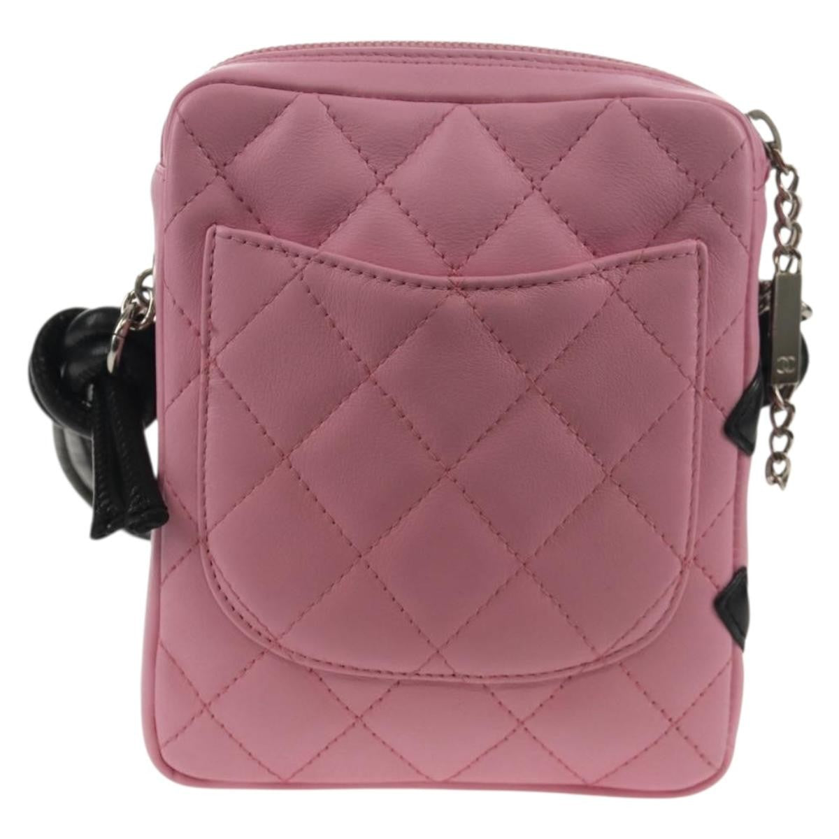 Chanel Cambon Zip Pouch Quilted Leather, PINK, LEATHER, Clutche & pouche