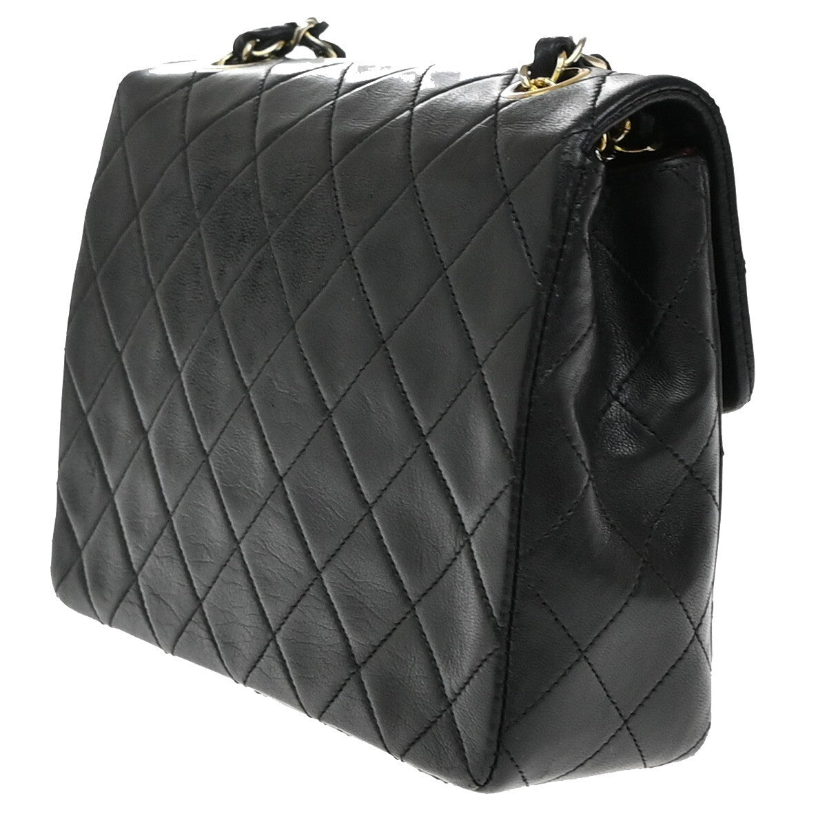 Chanel Vintage Square Classic Flap Bag Quilted Lambskin, BLACK, LEATHER, Shoulder bag